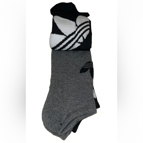 Adidas No Show Socks 3 Pair Men 6-12 Black Gray White Mixed Logo NEW $16 Trefoil - Picture 6 of 10